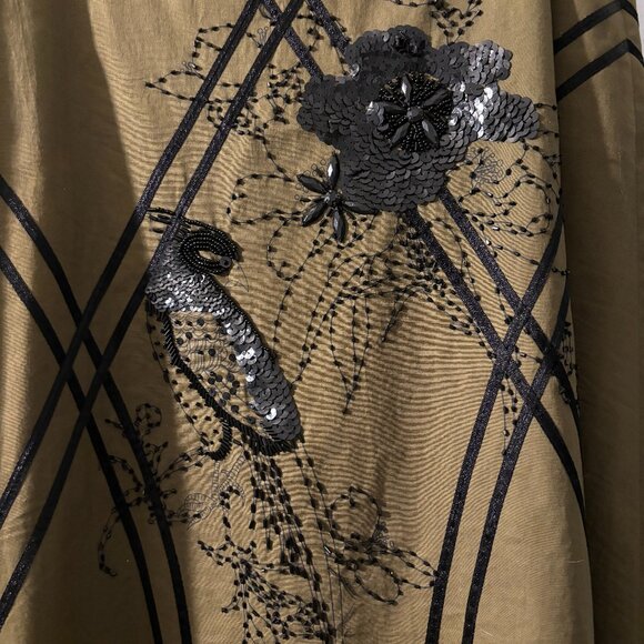 Olive Green beaded A-Line Skirt with ribbon and tulle detailing - Picture 3 of 5